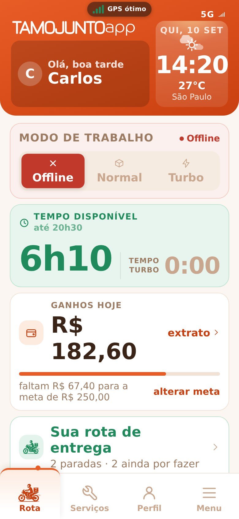 Tela do aplicativo TamoJuntoApp Entregas