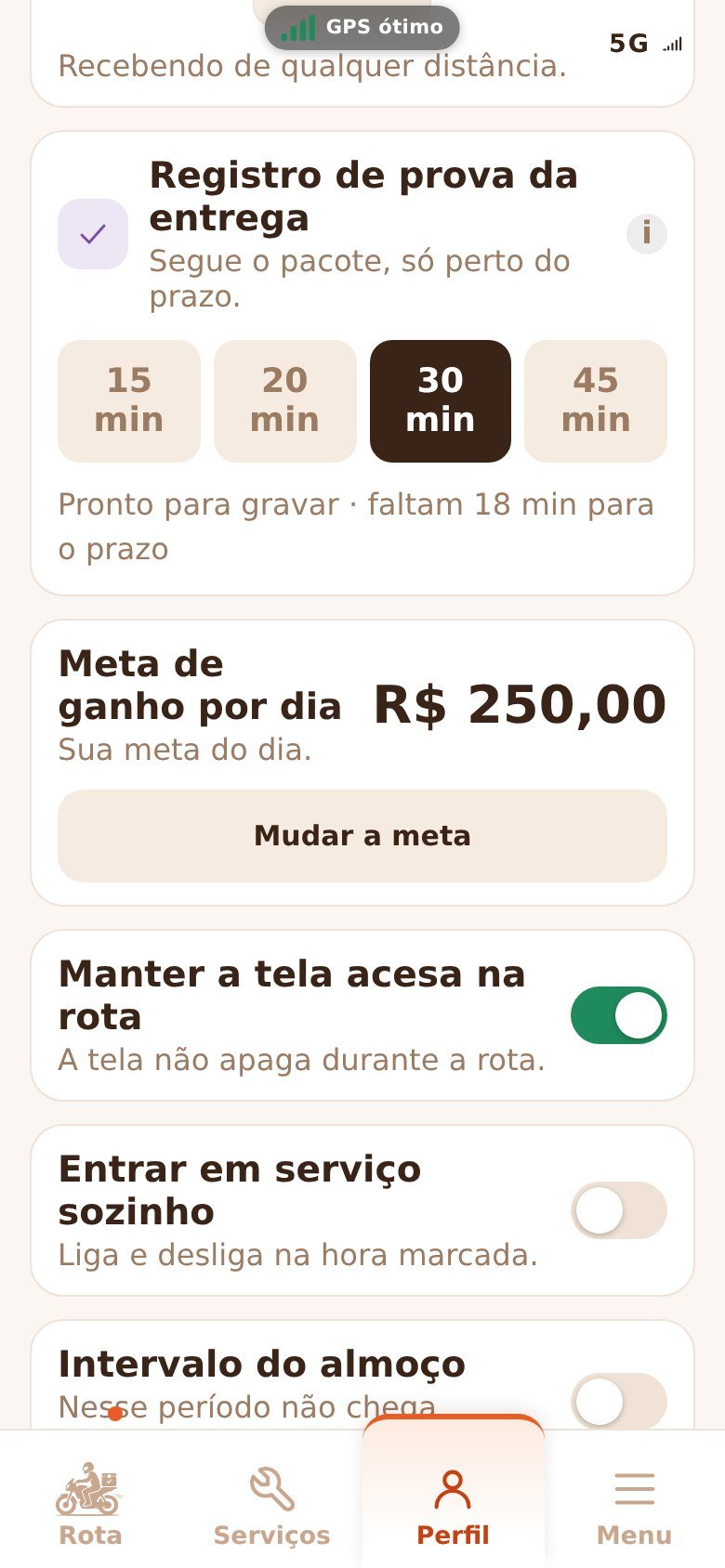 Configuração do registro de prova da entrega no aplicativo TamoJuntoApp Entregas